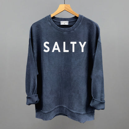 Salty Beach graphic oversized corded crew in Navy