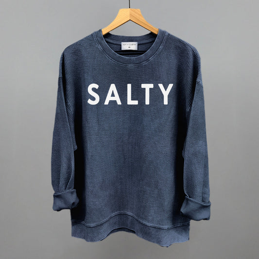 Salty Beach graphic oversized corded crew in Navy