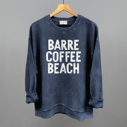 Barre Coffee Beach (White) Funny Oversized Corded Crewneck Sweatshirt in Navy – Ivy + Cloth