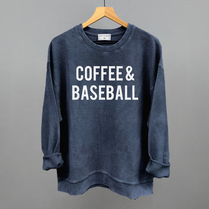 Coffee & Baseball Funny Oversized Corded Crewneck Sweatshirt in Navy – Ivy + Cloth
