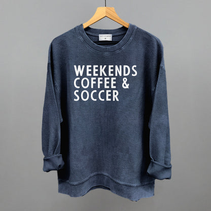 Weekends Coffee & Soccer Funny Oversized Corded Crewneck Sweatshirt in Navy – Ivy + Cloth