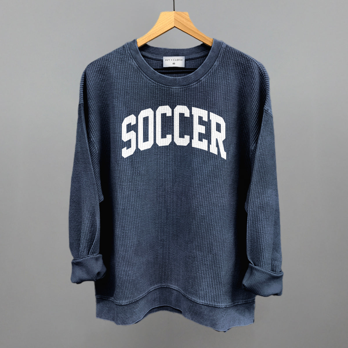 Soccer Arch (White) Funny Oversized Corded Crewneck Sweatshirt in Navy – Ivy + Cloth