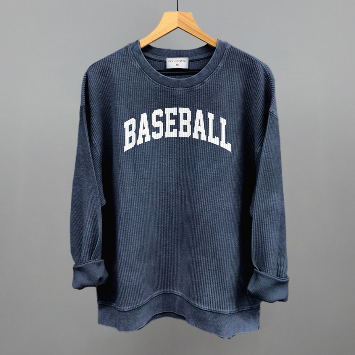 Baseball Arch (White) Funny Oversized Corded Crewneck Sweatshirt in Navy – Ivy + Cloth