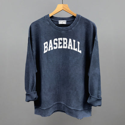 Baseball Arch (White) Funny Oversized Corded Crewneck Sweatshirt in Navy – Ivy + Cloth
