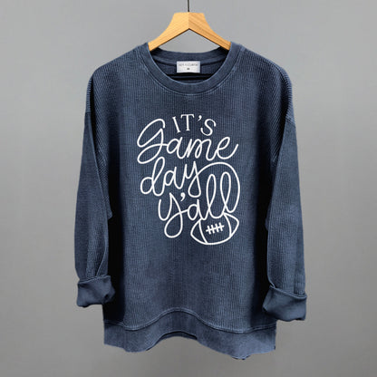 It's Game Day Y'all Football graphic oversized corded crew in Navy