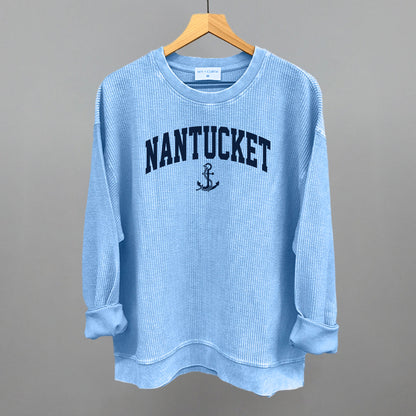 Nantucket Arch And Anchor Funny Oversized Corded Crewneck Sweatshirt in Pacific Blue – Ivy + Cloth