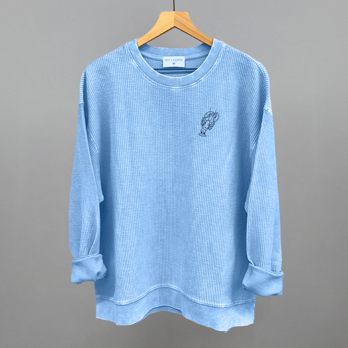 Lobster Coastal graphic oversized corded crew in Pacific Blue