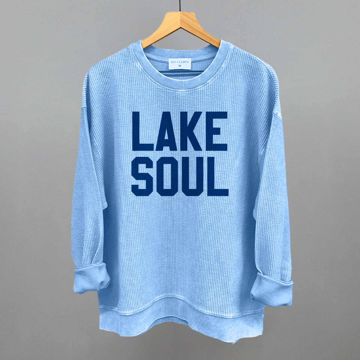 Lake Soul Funny Oversized Corded Crewneck Sweatshirt in Pacific Blue – Ivy + Cloth