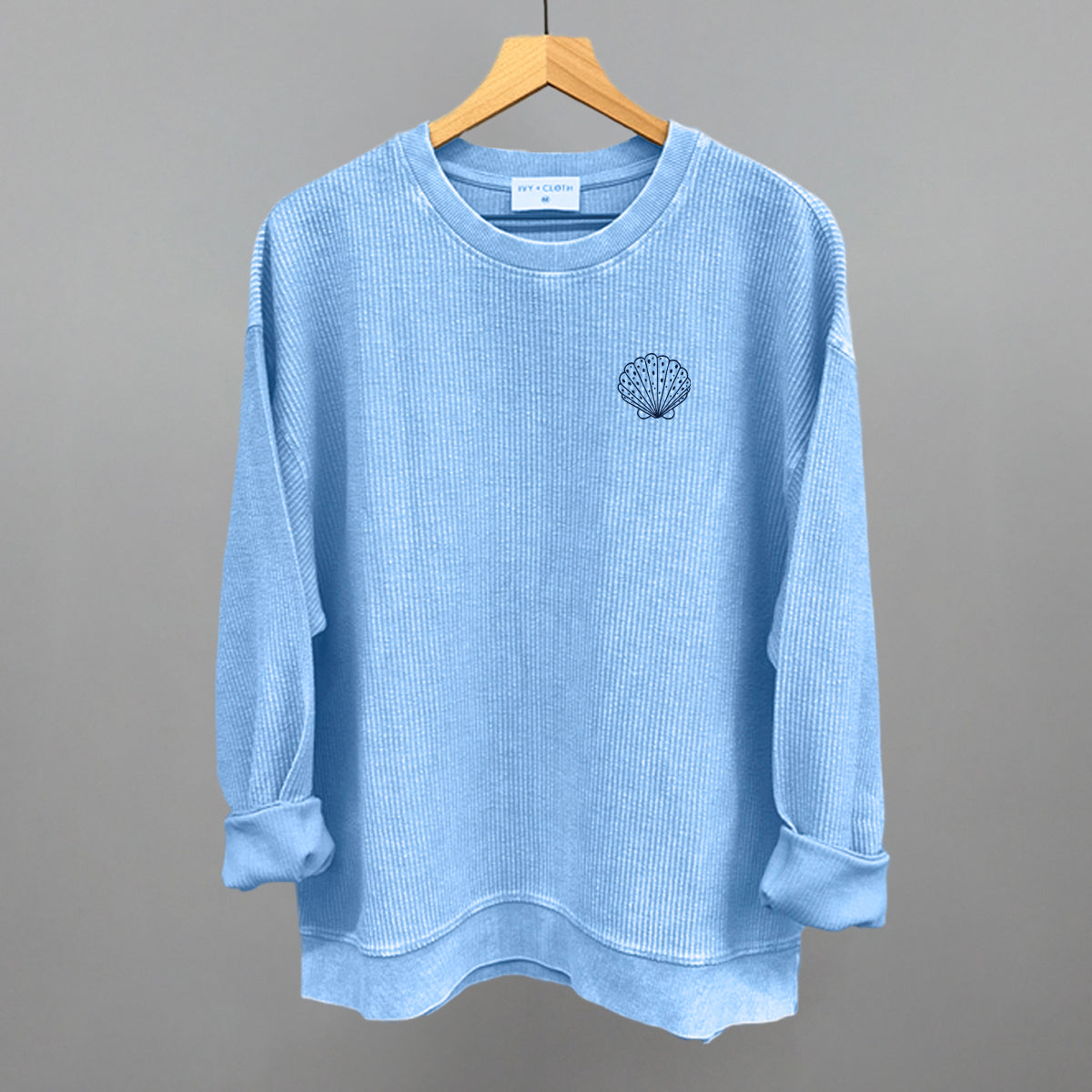 Speckled Seashell (Navy Blue) (Left Chest) Funny Oversized Corded Crewneck Sweatshirt in Pacific Blue – Ivy + Cloth
