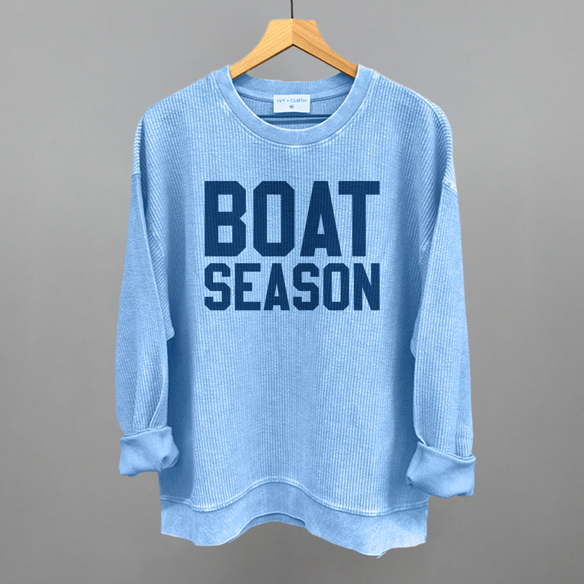 Boat Season Funny Oversized Corded Crewneck Sweatshirt in Pacific Blue – Ivy + Cloth