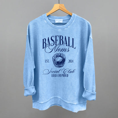 Baseball Moms Social Club graphic oversized corded crew in Pacific Blue