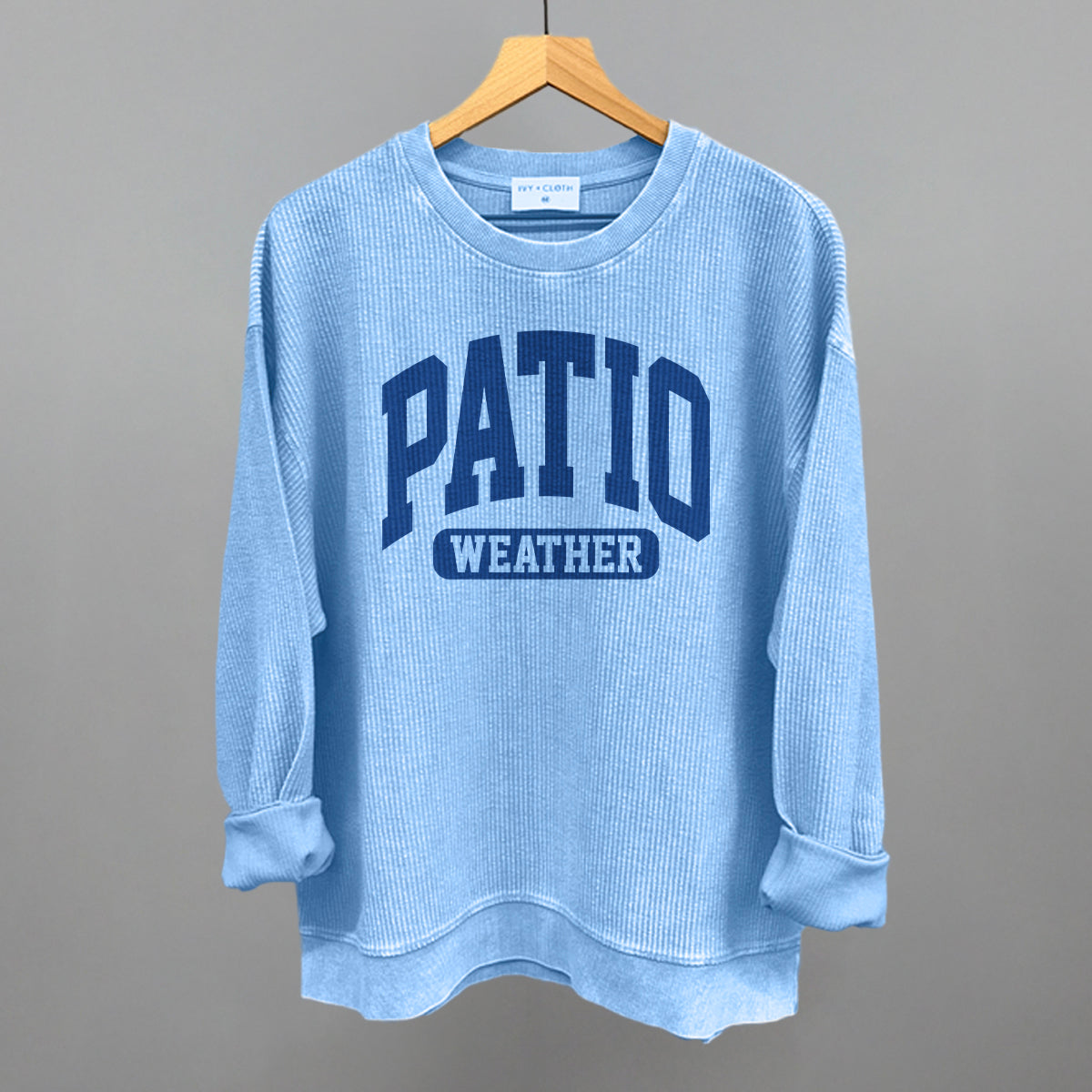 Patio Weather graphic oversized corded crew in Pacific Blue