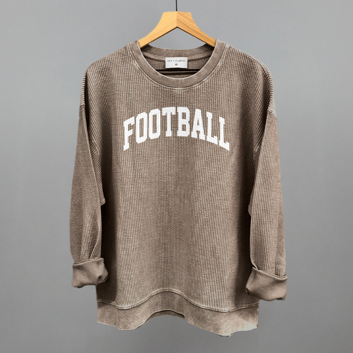 Football Arch (White) Funny Oversized Corded Crewneck Sweatshirt in Pine Bark – Ivy + Cloth