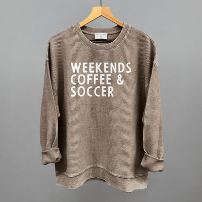 Weekends Coffee & Soccer Funny Oversized Corded Crewneck Sweatshirt in Pine Bark – Ivy + Cloth