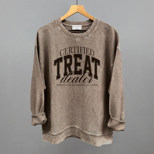 Certified Treat Dealer graphic oversized corded crew in Pine Bark