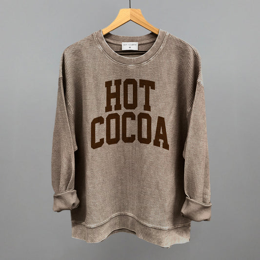 Hot Cocoa Winter graphic oversized corded crew in Pine Bark