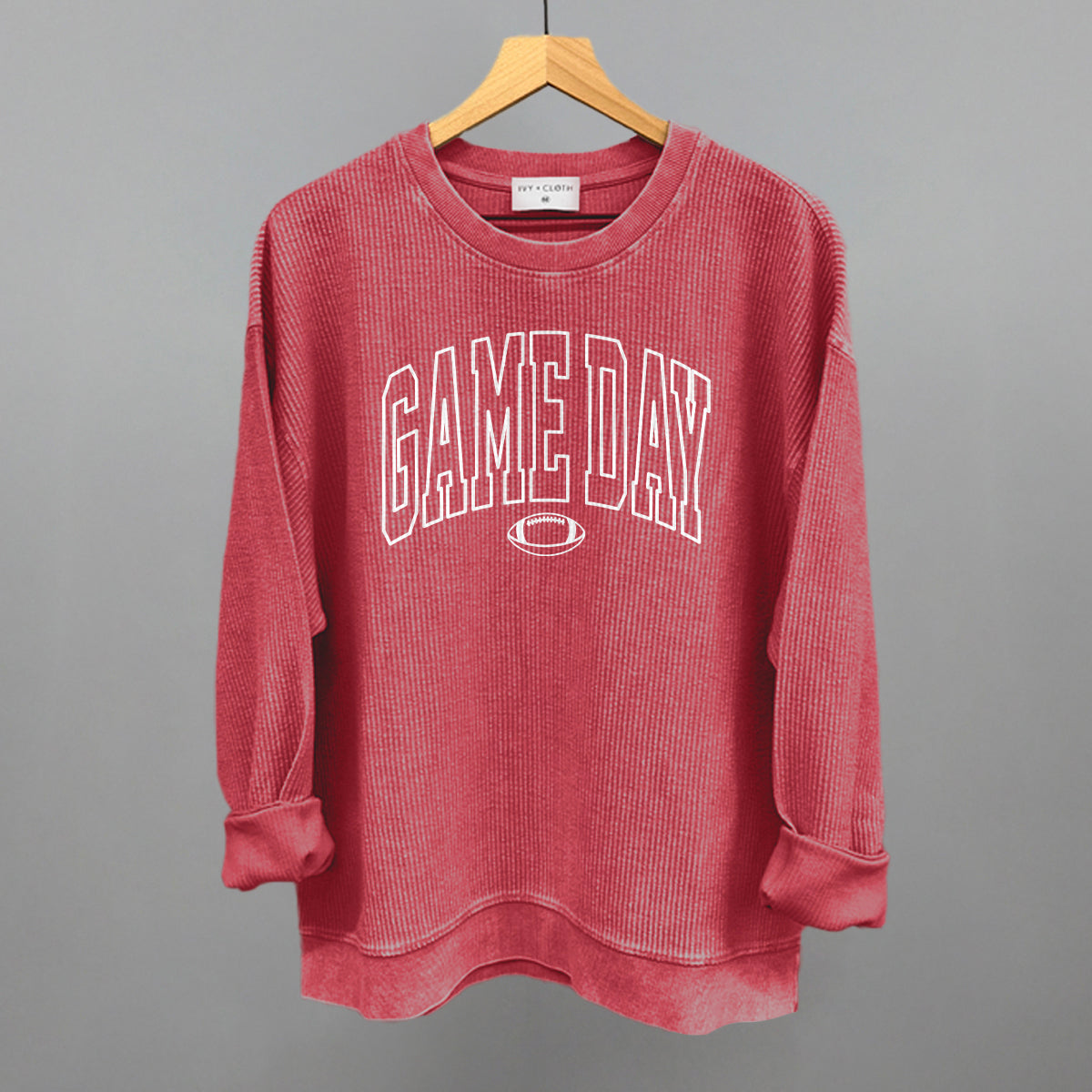 Game Day Outlined Arch Funny Oversized Corded Crewneck Sweatshirt in Red – Ivy + Cloth