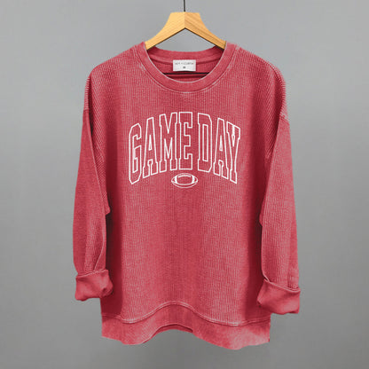 Game Day Outlined Arch Funny Oversized Corded Crewneck Sweatshirt in Red – Ivy + Cloth