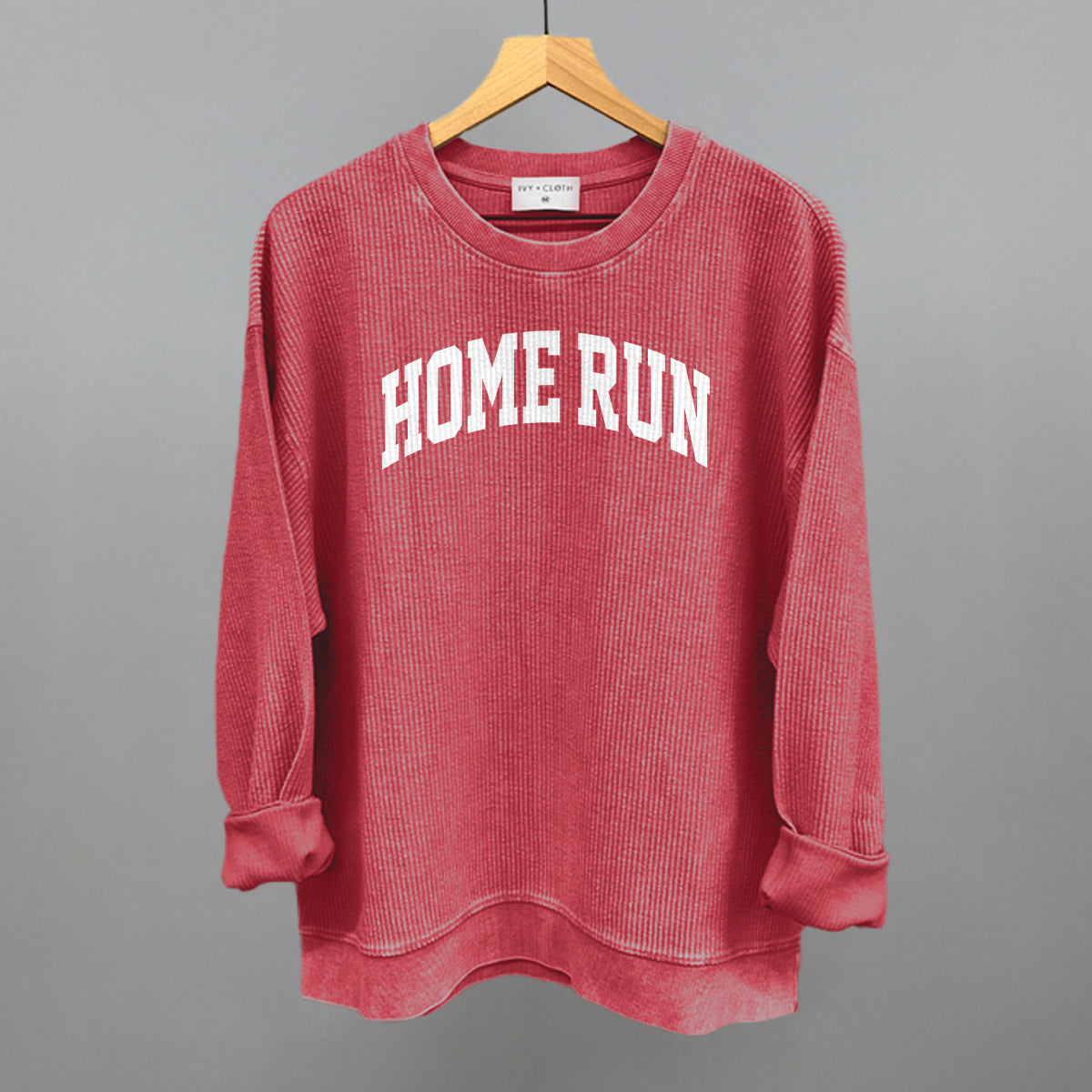 Home Run Arch Funny Oversized Corded Crewneck Sweatshirt in Red – Ivy + Cloth