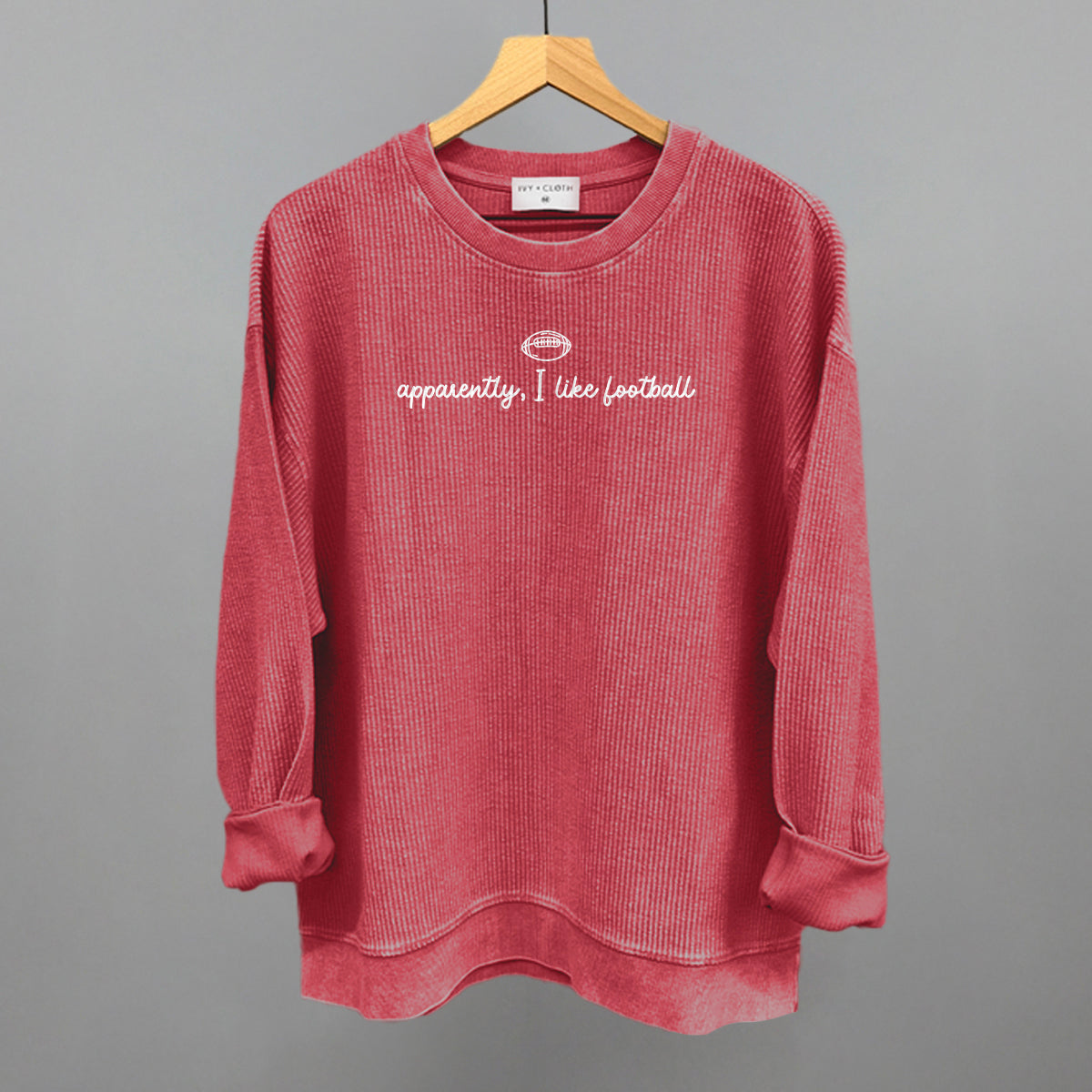 Apparently I Like Football graphic oversized corded crew in Red