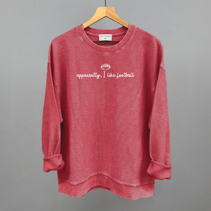 Apparently I Like Football graphic oversized corded crew in Red