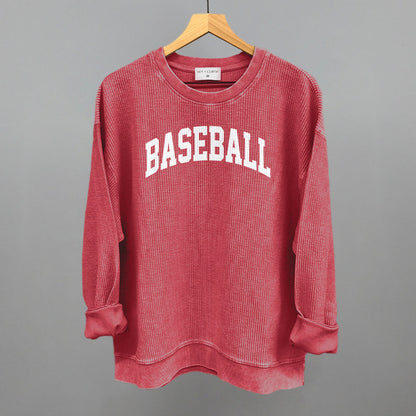 Baseball Arch (White) Funny Oversized Corded Crewneck Sweatshirt in Red – Ivy + Cloth