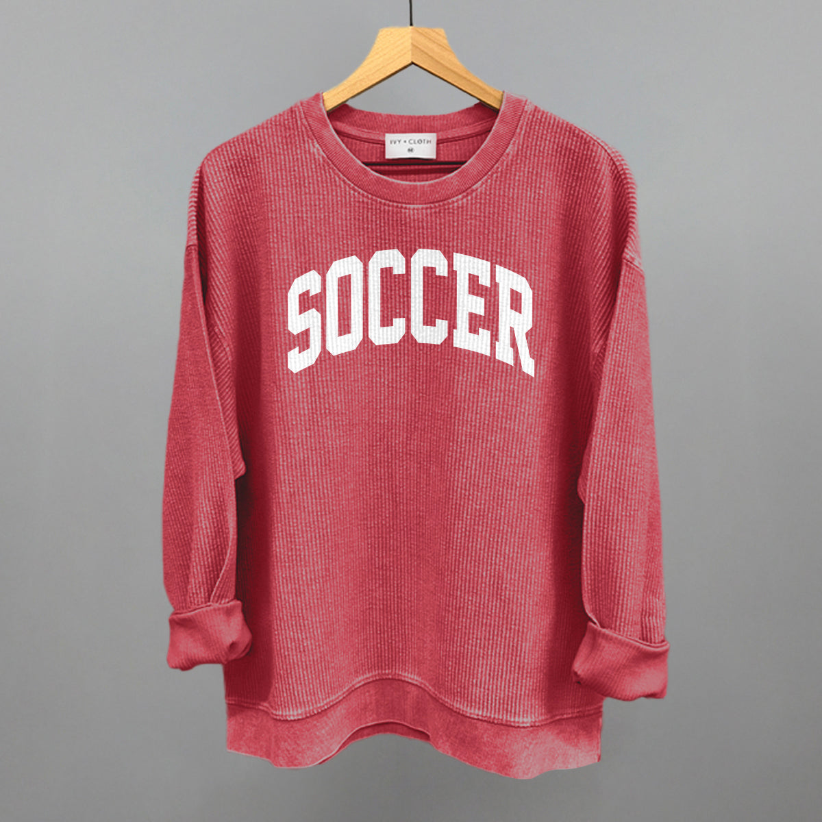 Soccer Arch (White) Funny Oversized Corded Crewneck Sweatshirt in Red – Ivy + Cloth