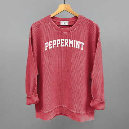 Peppermint Arch Funny Oversized Corded Crewneck Sweatshirt in Red – Ivy + Cloth