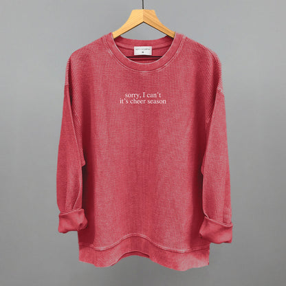 Sorry It's Cheer Season Funny Oversized Corded Crewneck Sweatshirt in Red – Ivy + Cloth