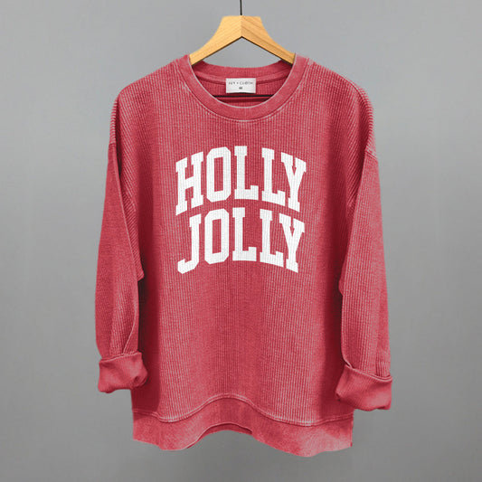 Holly Jolly Arch (White) Funny Oversized Corded Crewneck Sweatshirt in Red – Ivy + Cloth