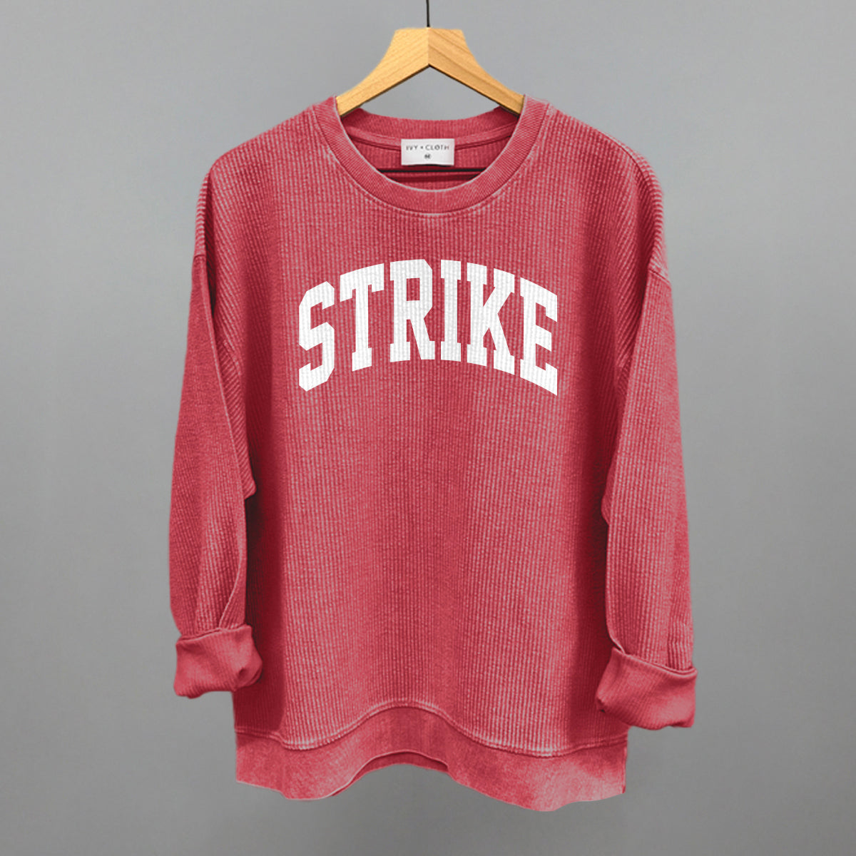 Strike Arch Funny Oversized Corded Crewneck Sweatshirt in Red – Ivy + Cloth