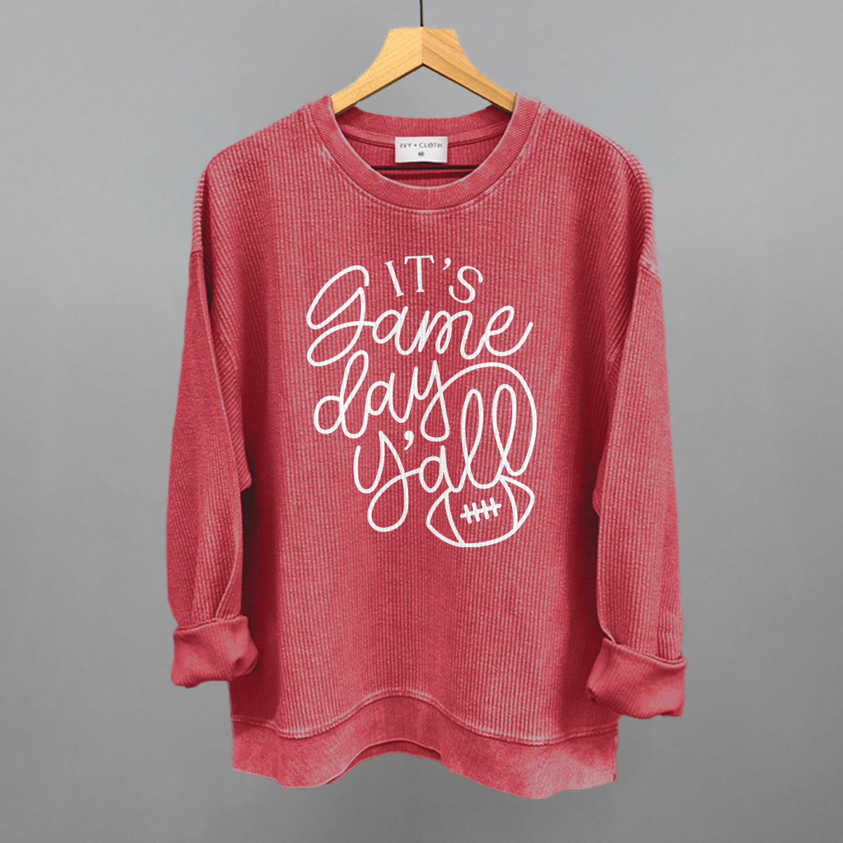 It's Game Day Y'all Football graphic oversized corded crew in Red