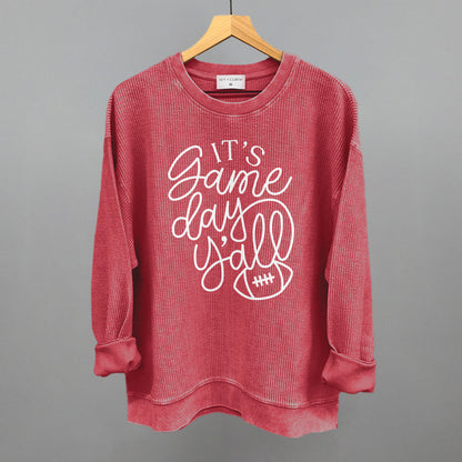 It's Game Day Y'all Football graphic oversized corded crew in Red