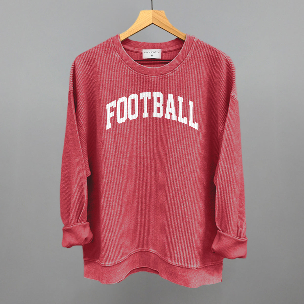 Football Arch (White) Funny Oversized Corded Crewneck Sweatshirt in Red – Ivy + Cloth