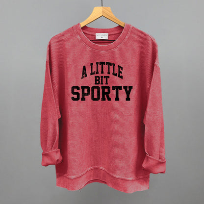 A Little Bit Sporty graphic oversized corded crew in Red
