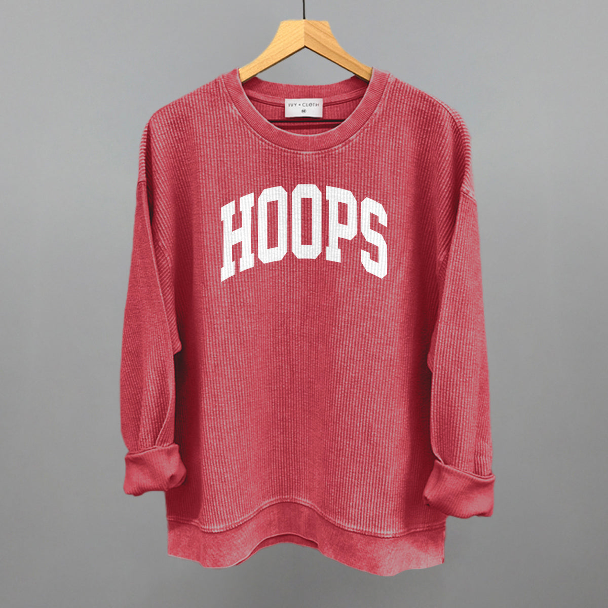 Hoops Arch Funny Oversized Corded Crewneck Sweatshirt in Red – Ivy + Cloth