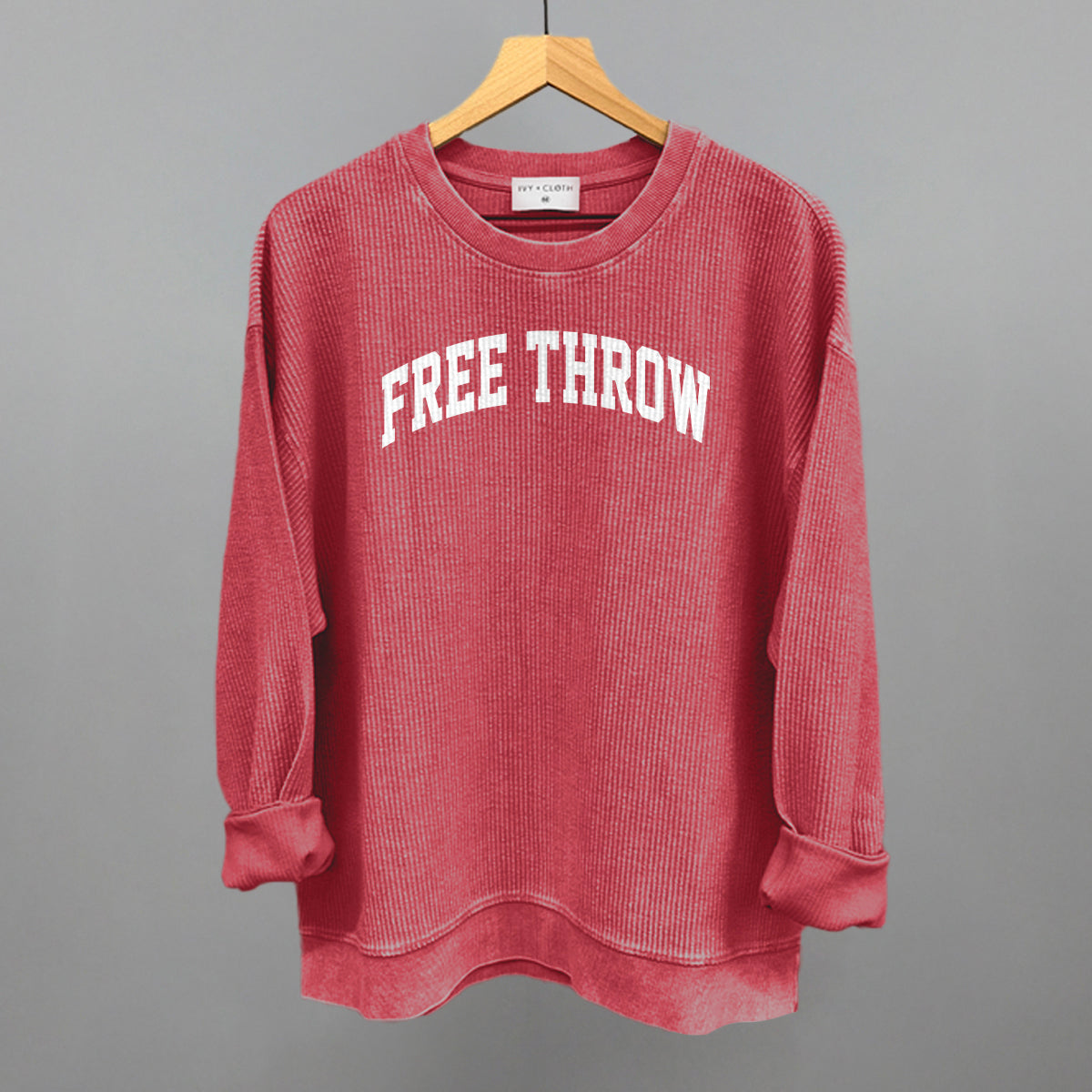 Free Throw Arch Funny Oversized Corded Crewneck Sweatshirt in Red – Ivy + Cloth