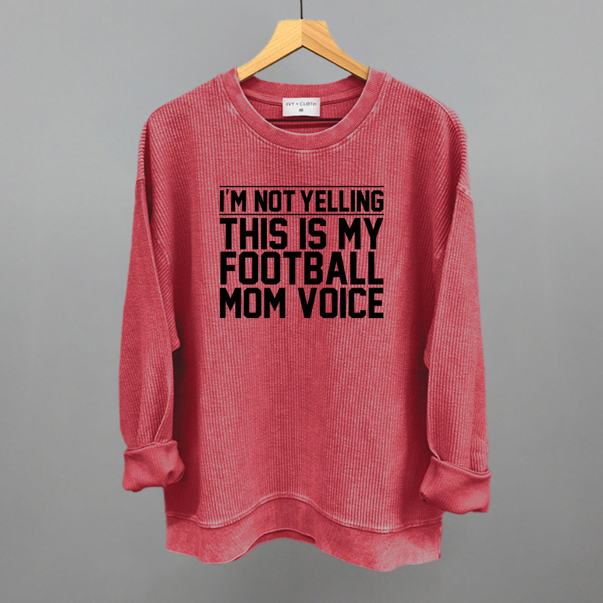 Football Mom Voice graphic oversized corded crew in Red
