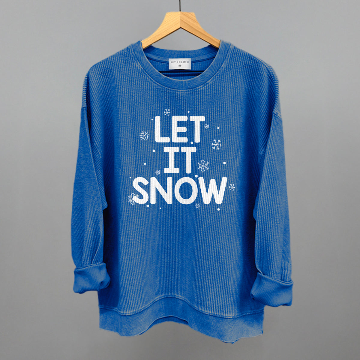 Let It Snow (White) Funny Oversized Corded Crewneck Sweatshirt in Royal – Ivy + Cloth