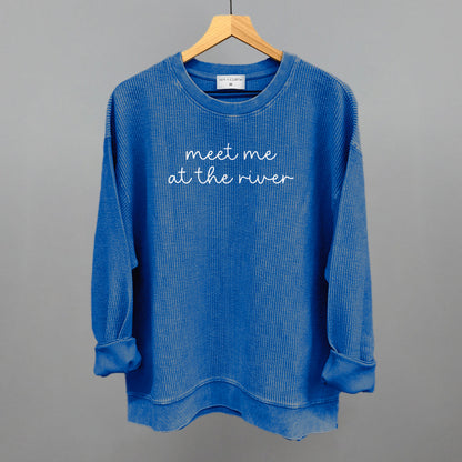 Meet Me At The River White Script Funny Oversized Corded Crewneck Sweatshirt in Royal – Ivy + Cloth