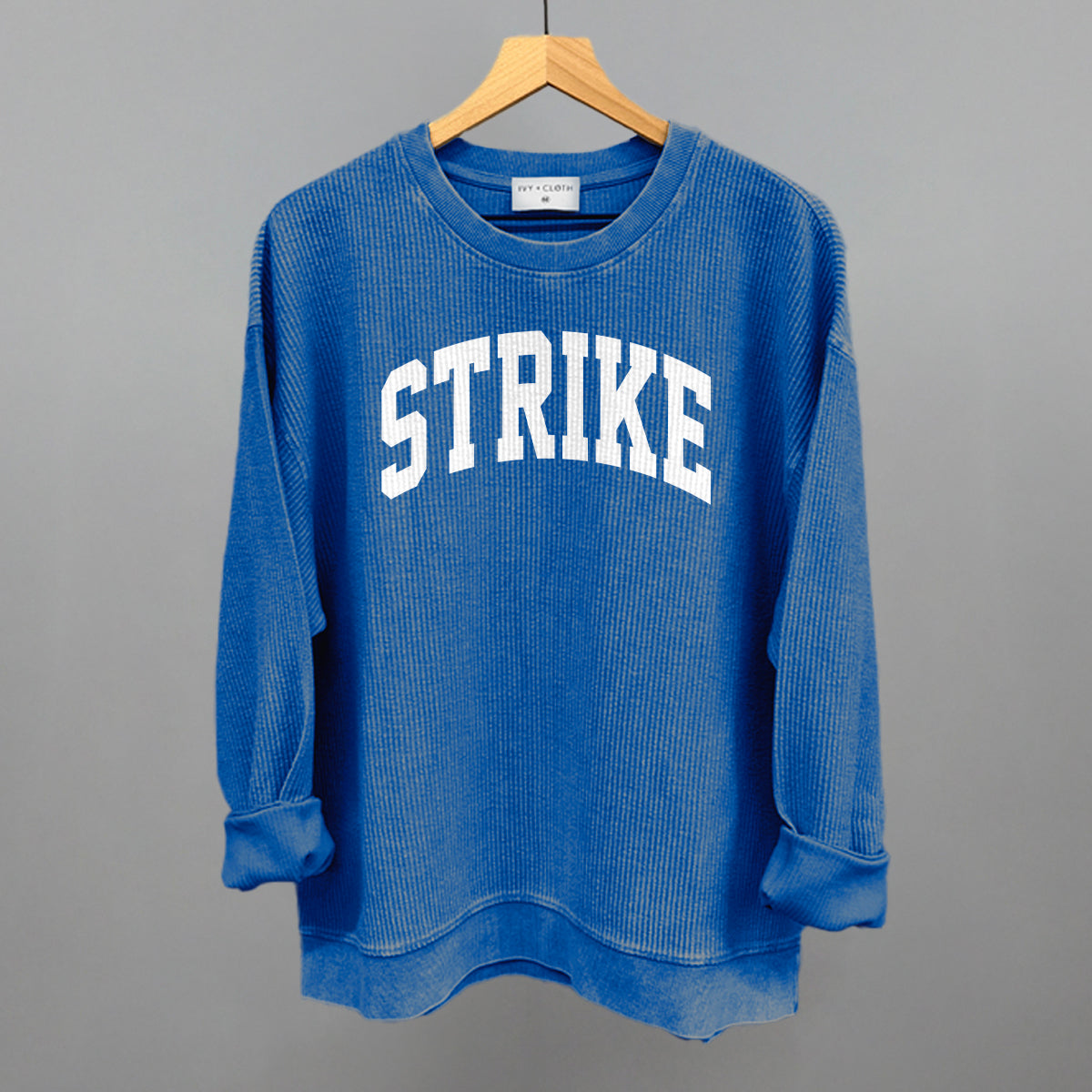 Strike Arch Funny Oversized Corded Crewneck Sweatshirt in Royal – Ivy + Cloth