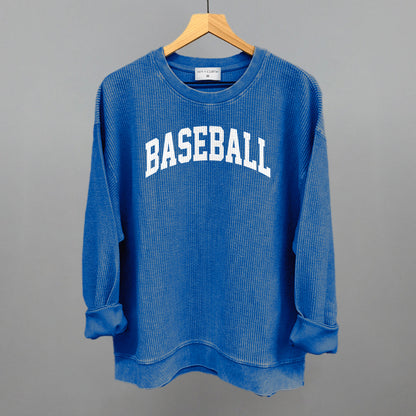 Baseball Arch (White) Funny Oversized Corded Crewneck Sweatshirt in Royal – Ivy + Cloth