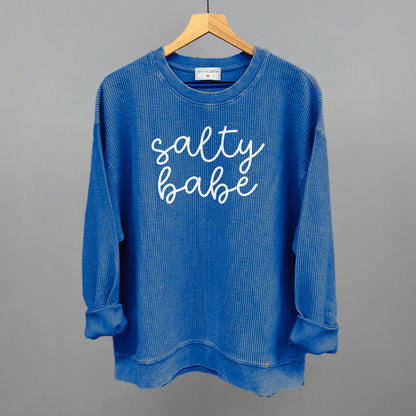 Salty Babe Beach graphic oversized corded crew in Royal