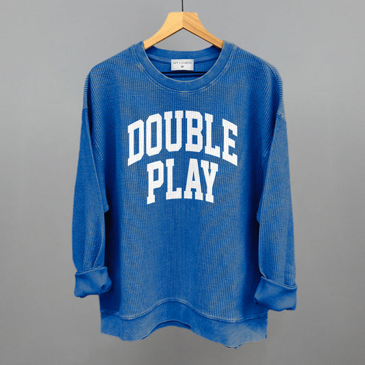 Double Play Arch Funny Oversized Corded Crewneck Sweatshirt in Royal – Ivy + Cloth