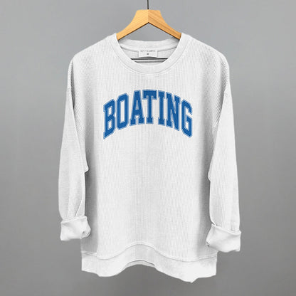 Boating Lake Life graphic oversized corded crew in White
