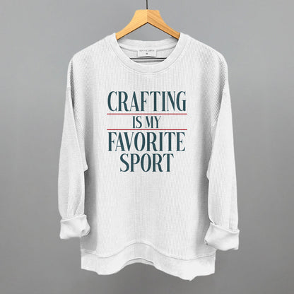 Crafting Is My Favorite Sport graphic oversized corded crew in White