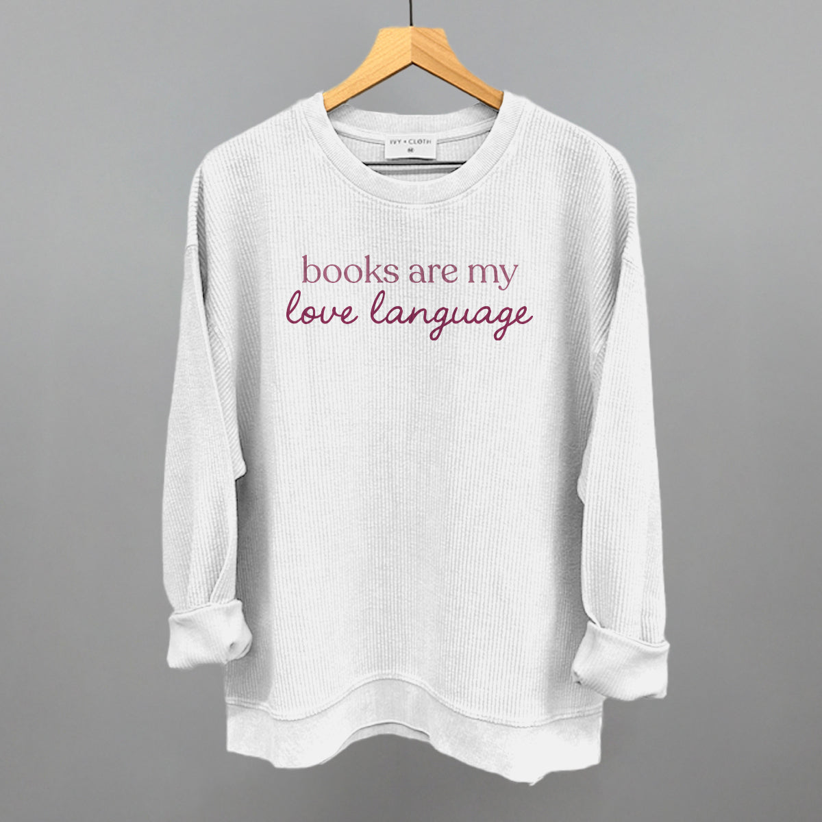 Books Are My Love Language graphic oversized corded crew in White
