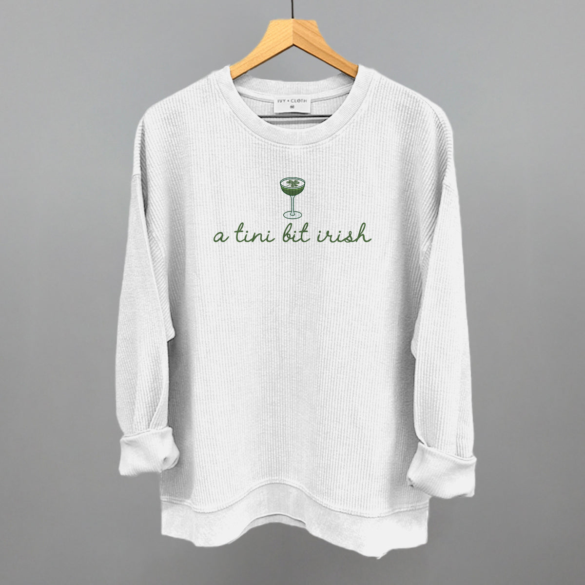 A Tini Bit Irish St. Patrick's Day graphic oversized corded crew in White