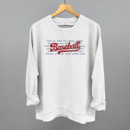 Baseball Terms Funny Oversized Corded Crewneck Sweatshirt in White – Ivy + Cloth
