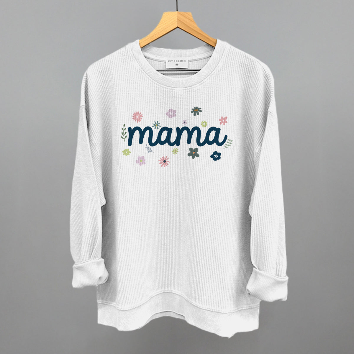 Mama Dainty Floral graphic oversized corded crew in White